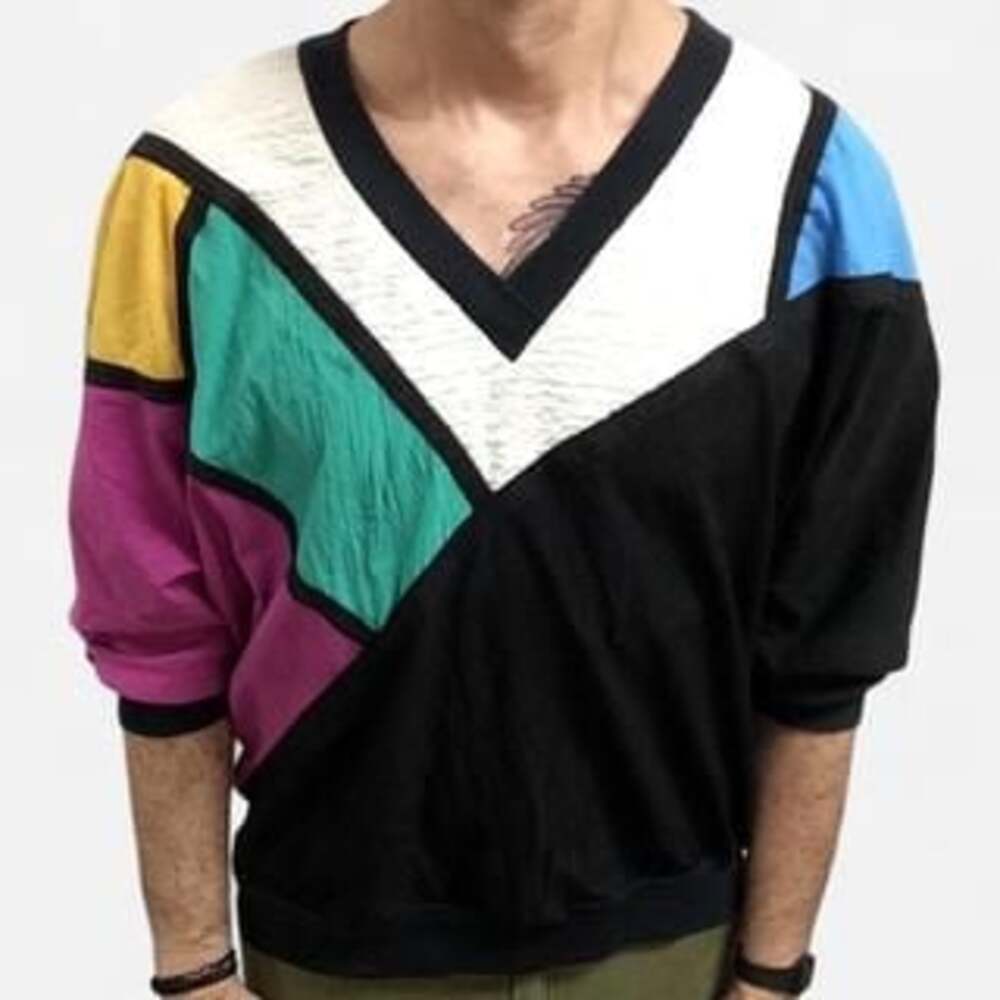 Vintage 80s Teddi Sport Color Block V-Neck Pullover Jacket Size Large